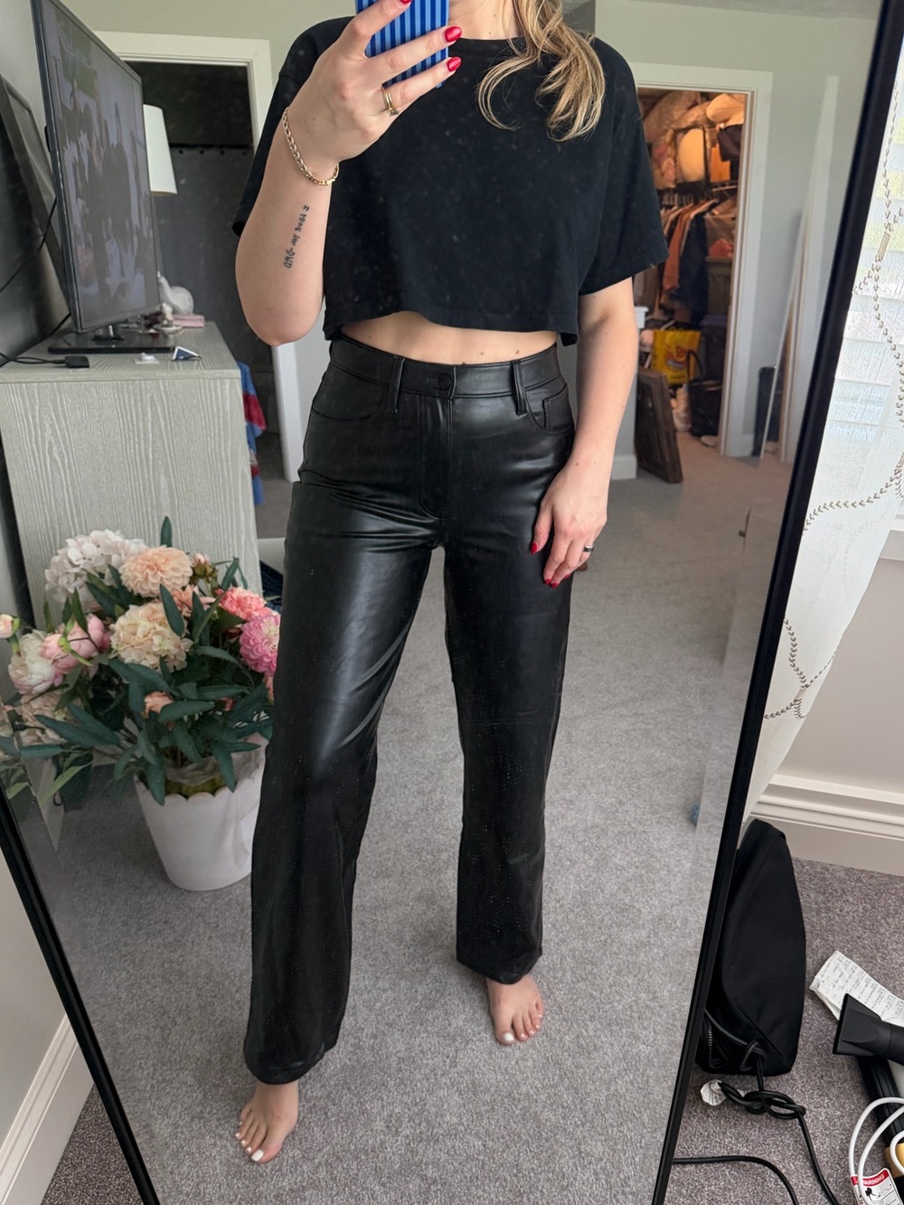 Abercrombie & Fitch Black Faux Leather Loose High Rise Pants